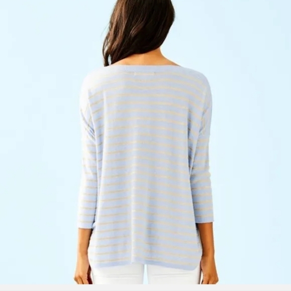 COPY - Lilly Pulitzer Cobo Cool Max knit Sweater Light Blue Gold Stripe size S - Picture 3 of 12